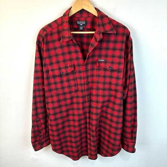 Polo‎ Jeans Ralph Lauren Vintage Red Flannel Shirt Men’s Large Read - Picture 1 of 8